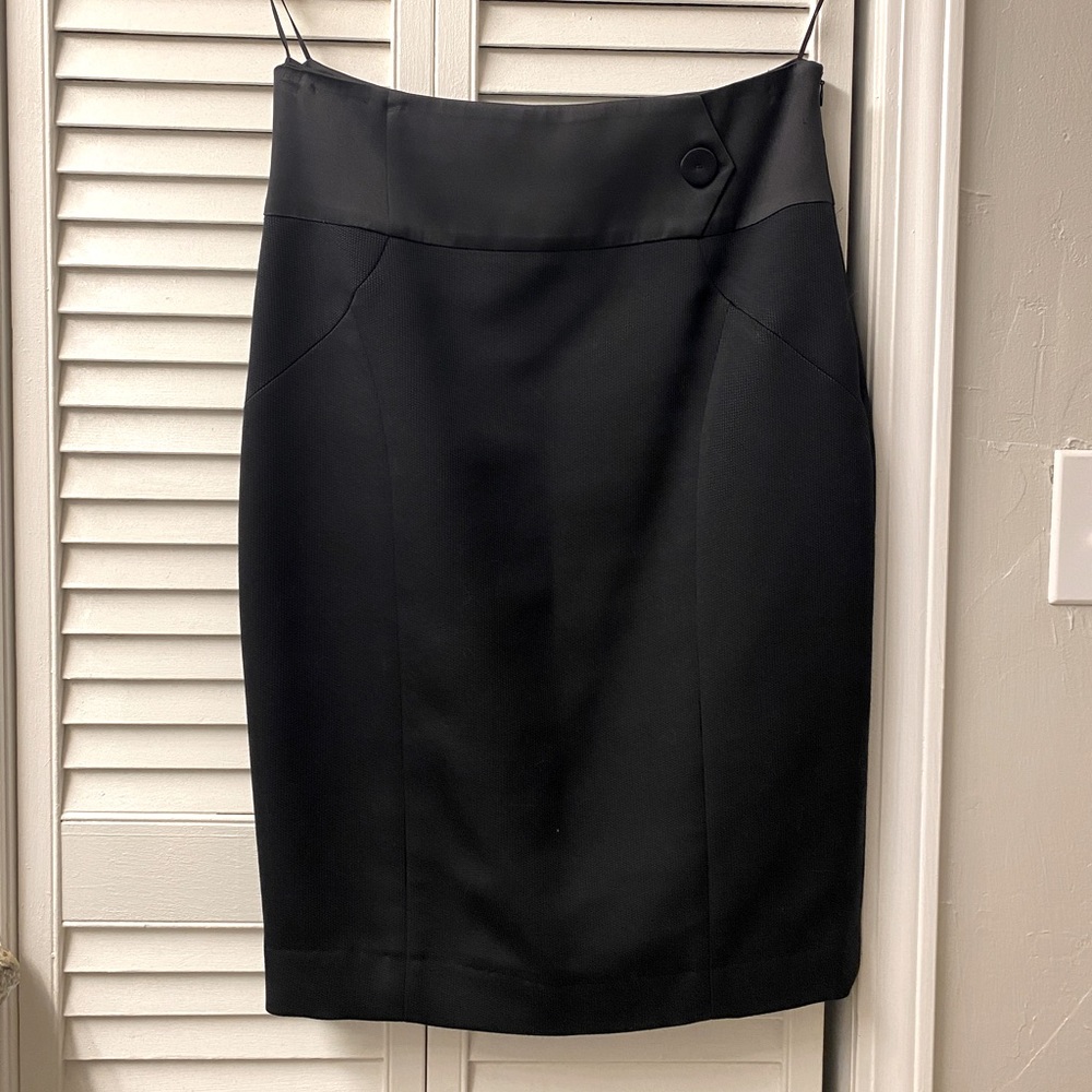 Vintage Escada Black Pencil Skirt with Satin Detailing